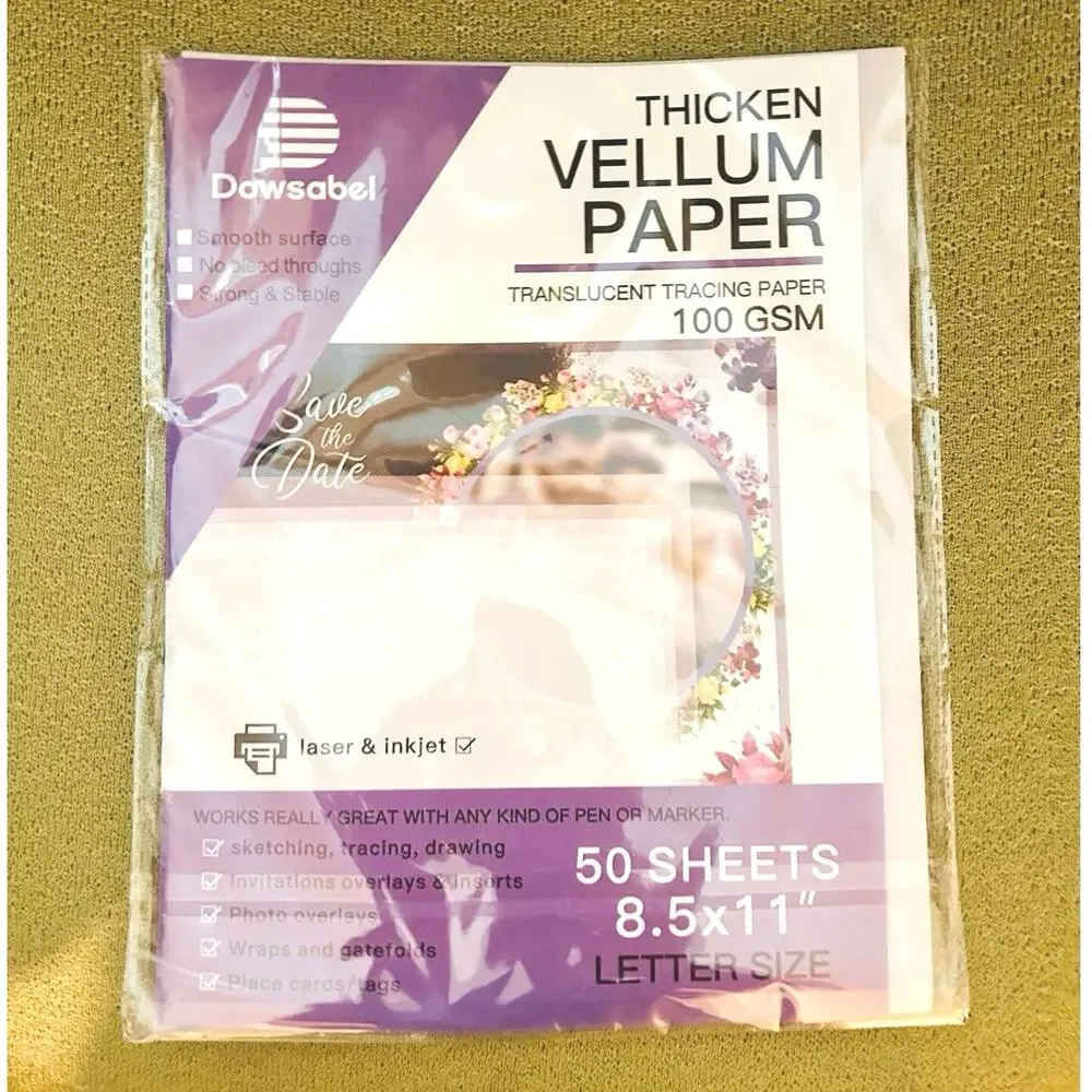 Dowsabel Translucent Vellum Paper 50 Sheets 8.5x11 100 GSM Heavyweight